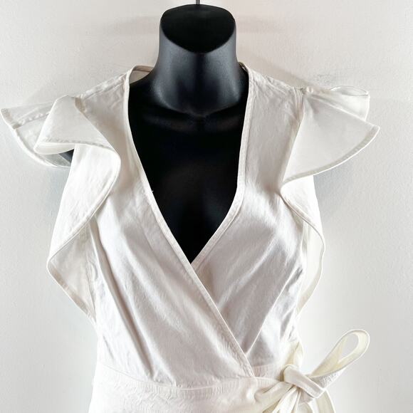 A.L.C Sidelle Linen Blend Wrap Ruffle Sleeve Mini Dress White 4 - Picture 6 of 13